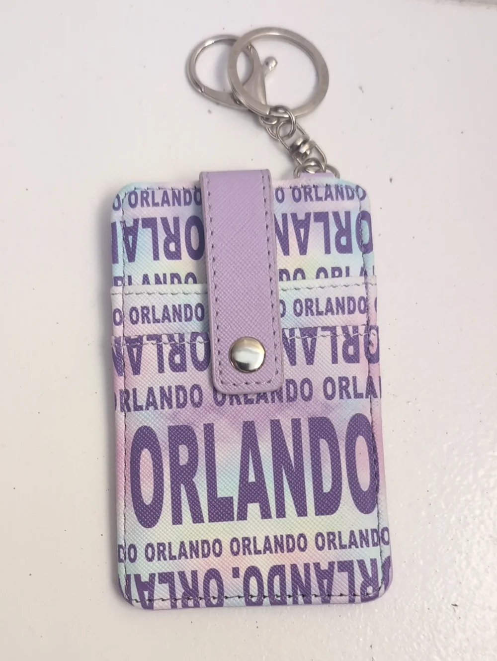 Orlando Purple Card Holder Keychain with Snap Closure